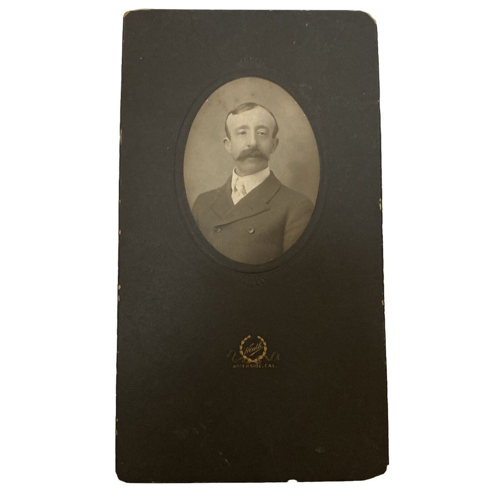 Antique Cabinet Photo Victorian Middle Age Man Mustache 1800s High Collar Suit
